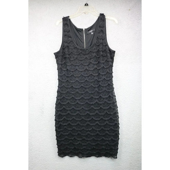 Guess Black Label Sheath Bodycon Dress-Black Lace-Size 14-Sleeveless-Lined - Picture 1 of 9